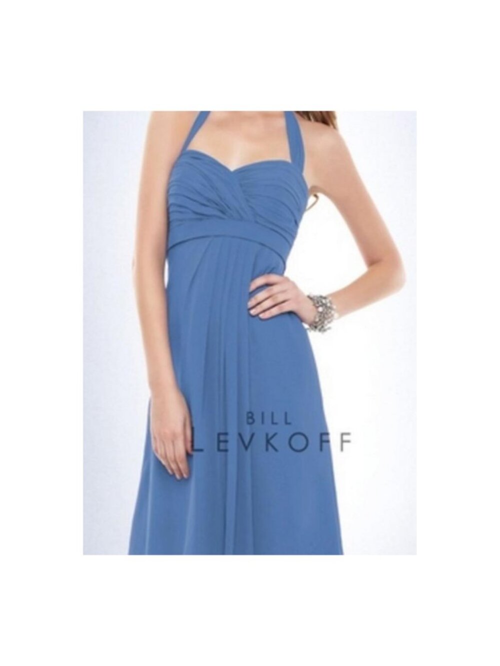 Bill Levkoff 153 Bridesmaid Dress Cornflower Blue Halter Chiffon Short 10